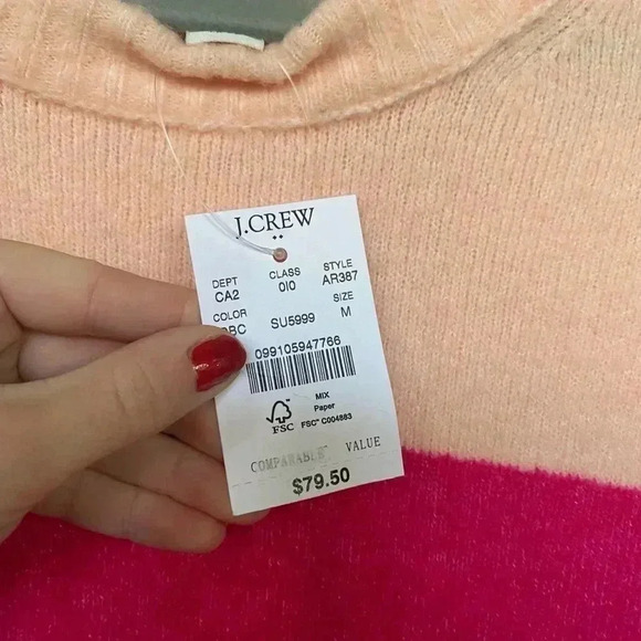 J.crew NEW color‎ block pink sweater medium - Picture 3 of 5